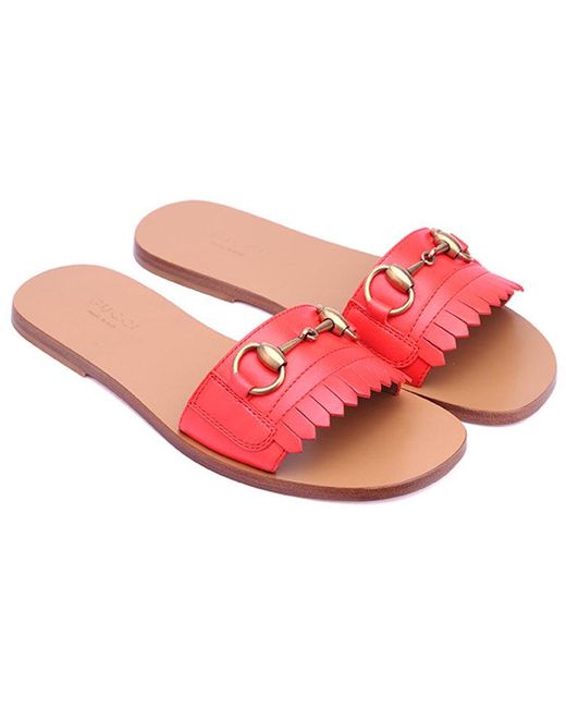 Gucci Pink Horsebit Accent Leather Slides