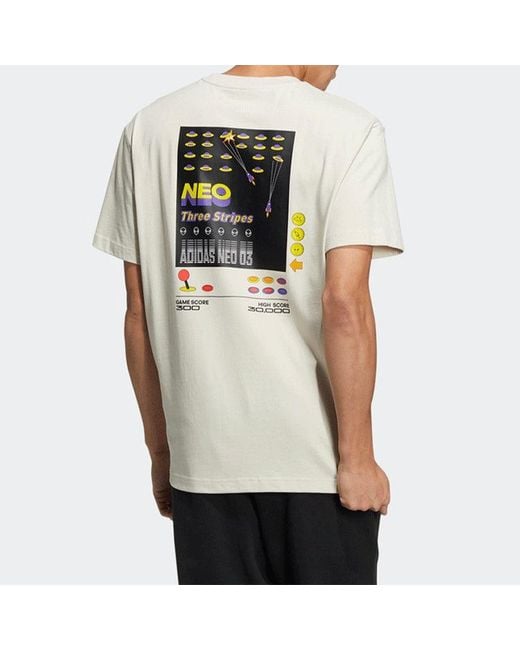 Adidas White Neo Se Arc Gr Tee Game Pattern Printing Round Neck Short Sleeve Bauxite T-Shirt for men