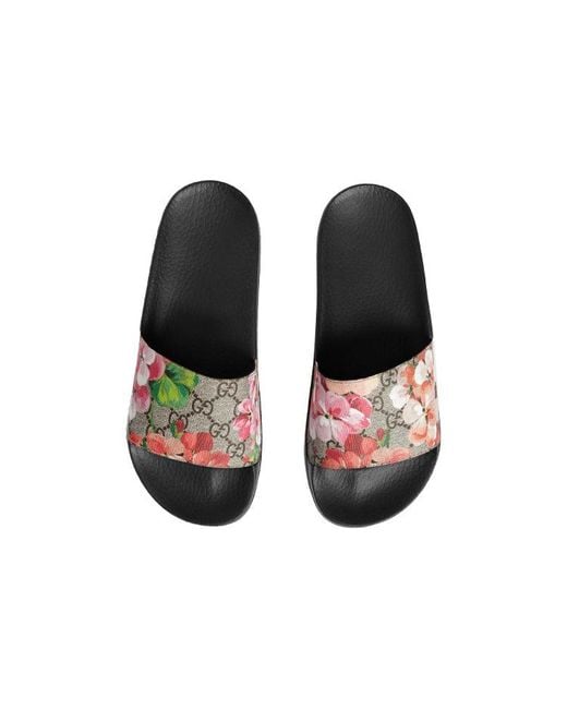Gucci Black Gg Blooms Supreme Floral Sliders