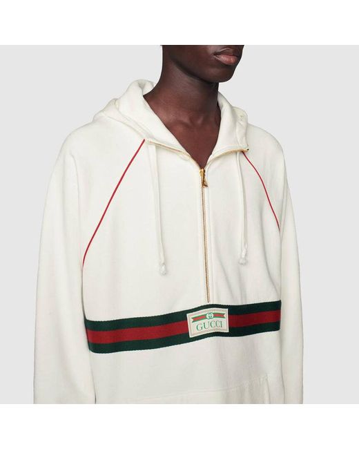 Gucci White Sweatshirt With Web And Label, Ready-To-Wear for men