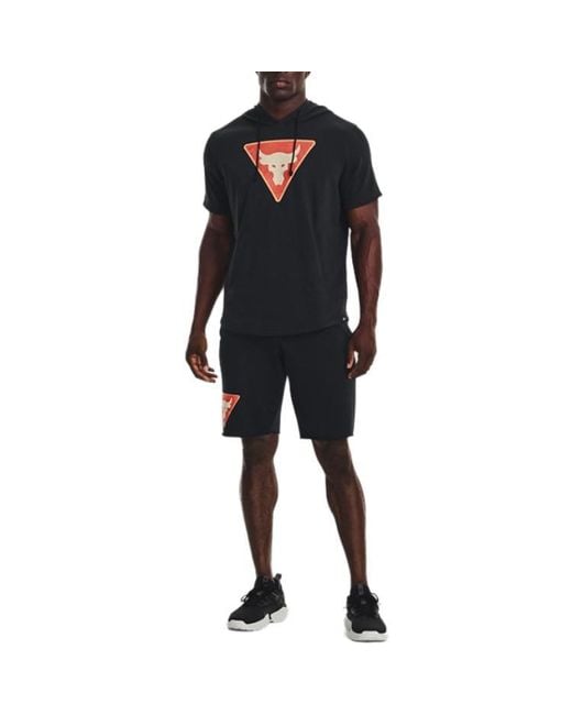 Under Armour Black Project Rock Terry Short Sleeve Hoodie for men
