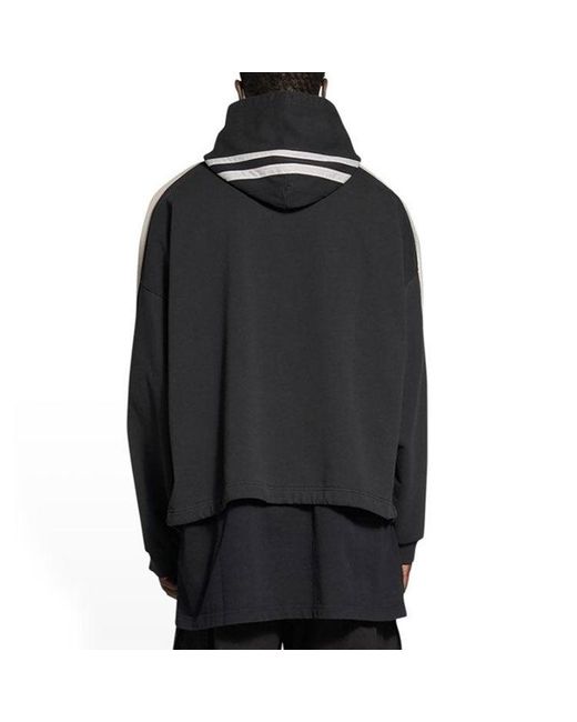 Balenciaga Black Sporty B Striped Sleeve Hoodie Oversized for men