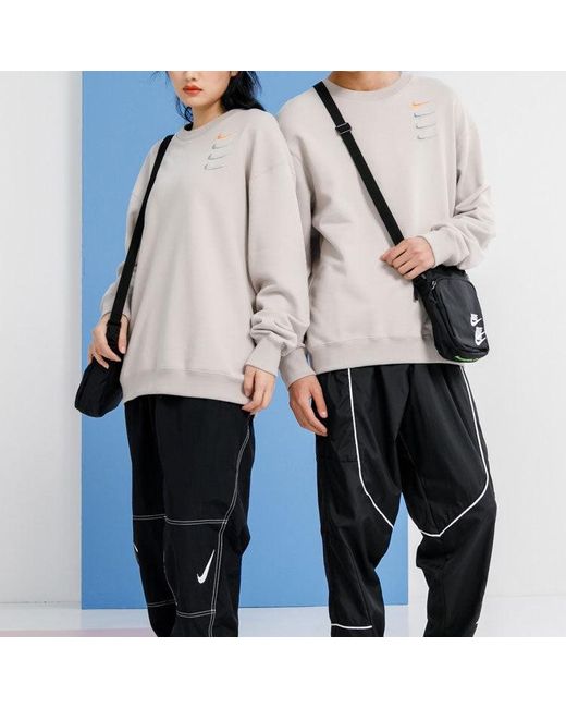 Nike Gray French Terry Swoosh Embroidered Round Neck Sports Pullover Couple Style Light for men