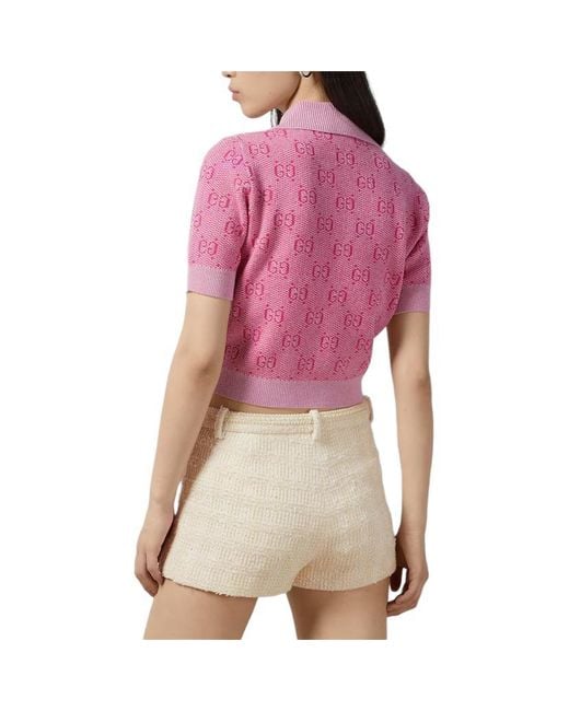 Gucci Pink Gg Wool Jacquard Polo