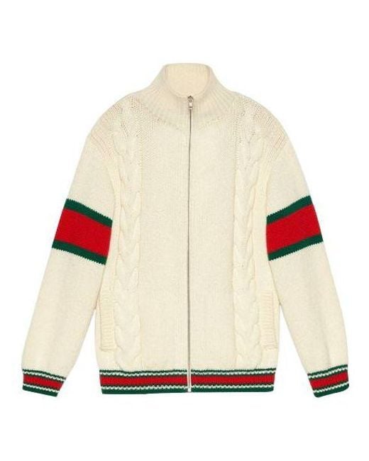 Gucci Natural Cable Knit Bomber Jacket for men