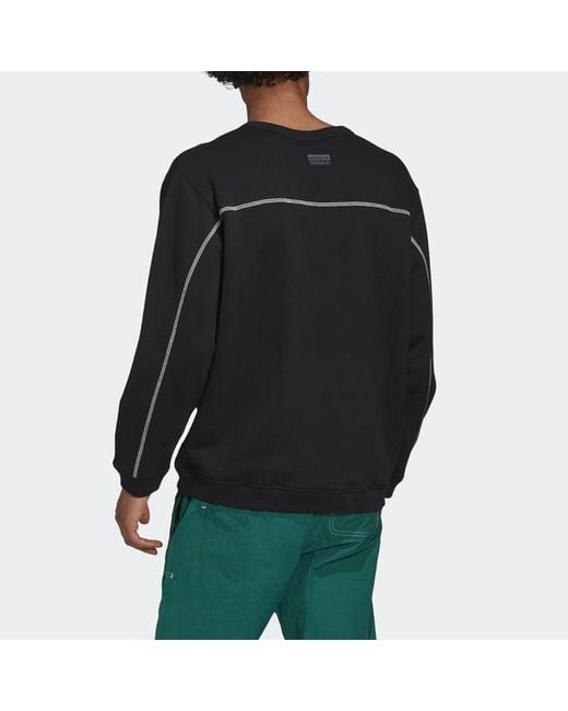 Adidas Black Originals Logo Ribbed Sleeve Sports Pullover for men