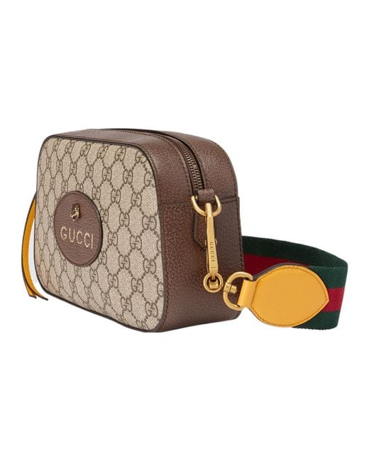 Gucci Brown Neo Vintage Metallic Tiger Head Logo Stripe Messenger Bag