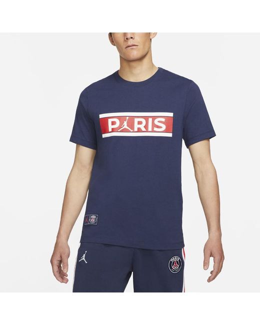 Nike Blue Wordmark Paris Saint-Germain Alphabet Printing Soccer/Football Sports Short Sleeve for men