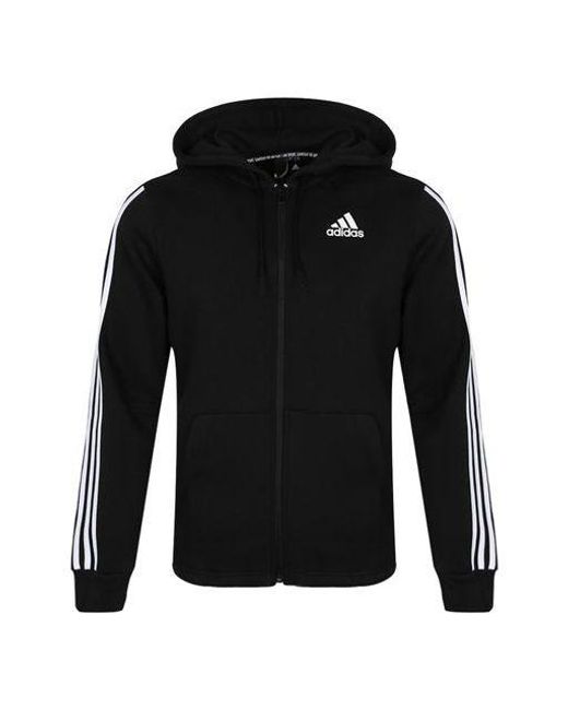 Adidas Black Printing Sports Fleece Lined Hooded Knit Jacket for men