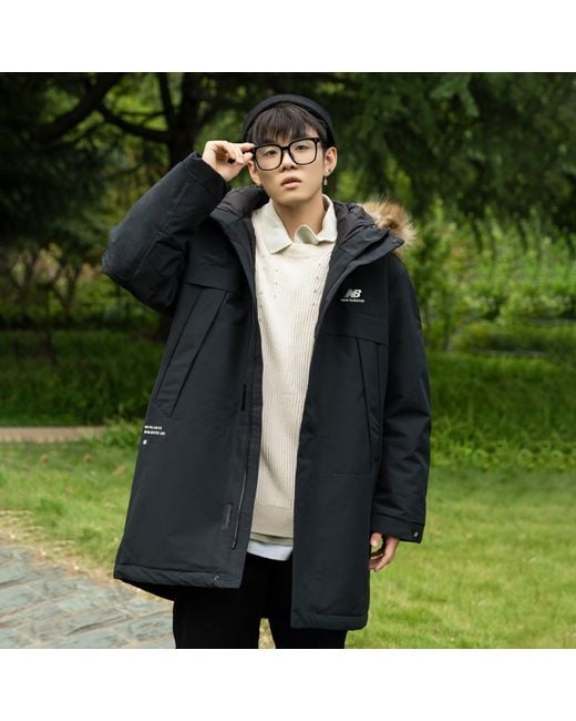 New Balance Blue Long Puff Down Jacket for men