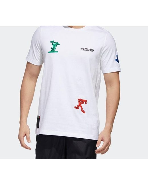 Adidas White X Disney Goofy T2 Crossover Sports Pattern Short Sleeve for men