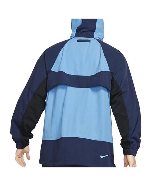 Nike Blue Colorblock Half Zipper Woven Hooded Jacket for men