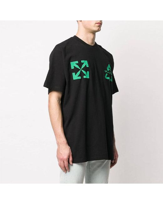 Off-White c/o Virgil Abloh Black C/O Virgil Abloh Embroidered Logo Printing Short Sleeve Loose Version T-Shirt for men