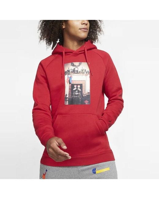 Nike Red Jumpman Chimney Printing Fleece Pullover for men