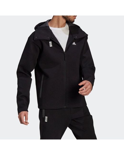 Adidas Black Wj Jkt Warm Casual Sports Hooded Jacket for men