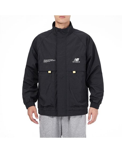 New Balance Black Alphabet Pattern Solid Color Jacket for men