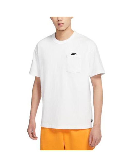 Nike White Solid Color Pocket Round Neck Loose Short Sleeve for men