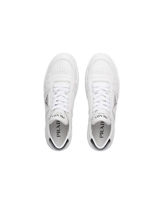 Prada White (Wmns) Downtown Perforated Leather Sneakers
