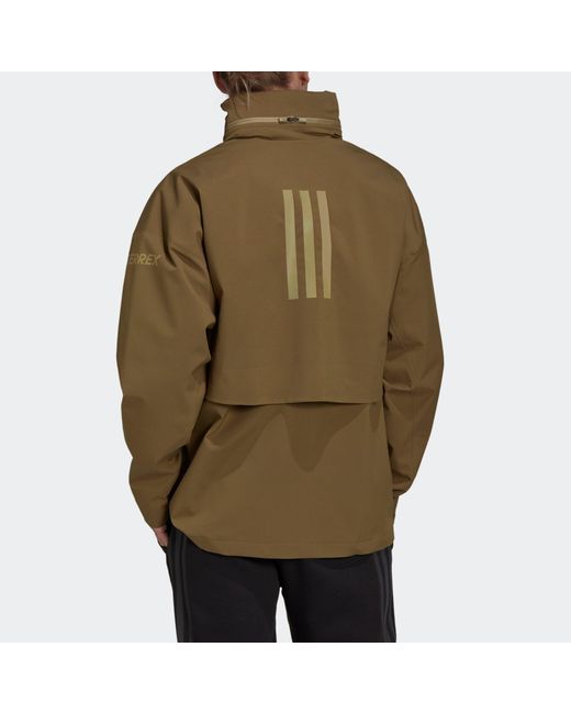 Adidas Green Terrex C Myshelter.R Waterproof Sports Outdoor Hooded Jacket Dark for men