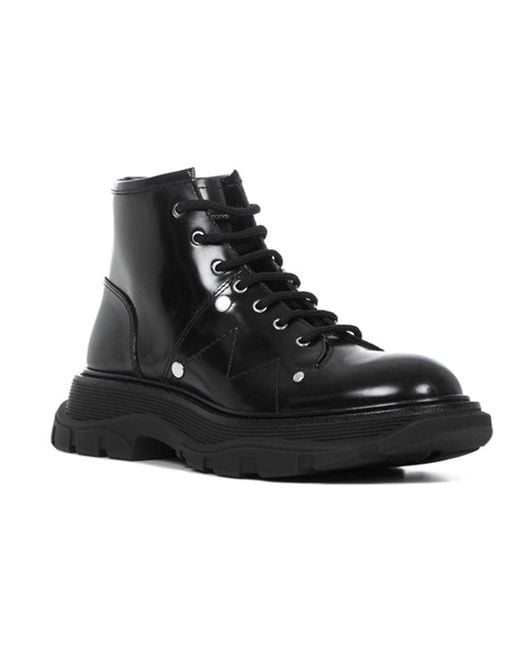 McQueen Black Ankle Leather Boot for men