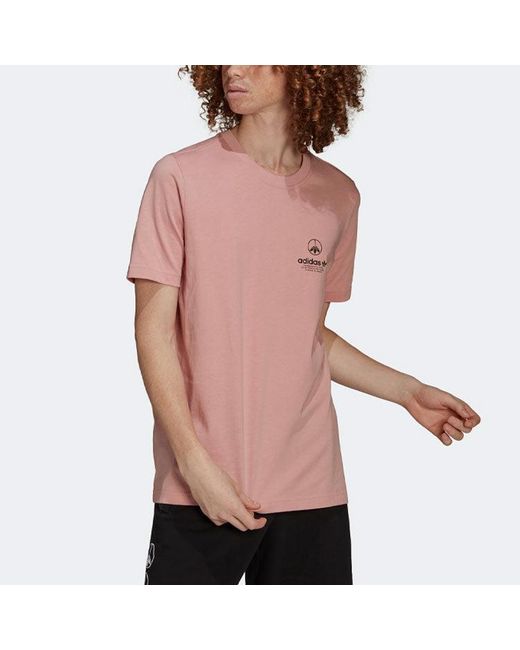 Adidas Pink Originals Solid Color Alphabet Logo Round Neck Pullover Sports Short Sleeve T-Shirt for men
