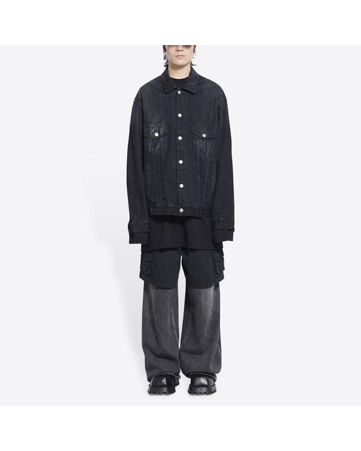 Balenciaga Blue Cities Paris Oversized Denim Jacket 'Washed' for men
