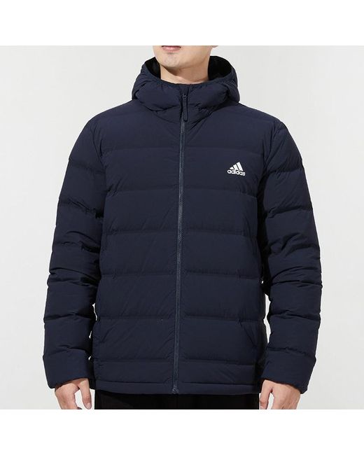 Adidas Blue Helionic S H J Outdoor Sports Hooded Down Jacket for men