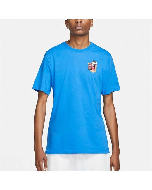 Nike Blue Sportswear Shoe Printing Sports Round Neck Short Sleeve for men