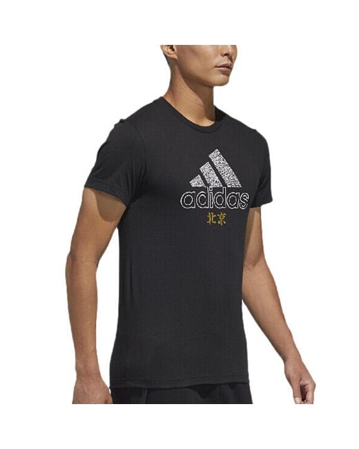 Adidas Black Bj Scrawl Tee Casual Sports Round Neck Training Short Sleeve Couple Style