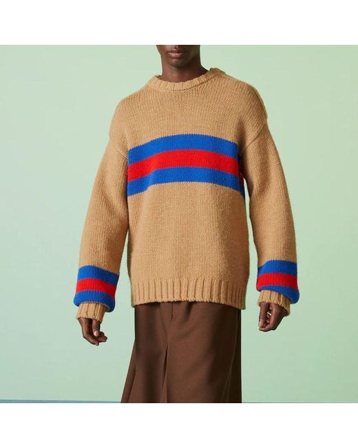 Gucci Blue Wool Mohair Sweater With Web Intarsia 'Camel' for men