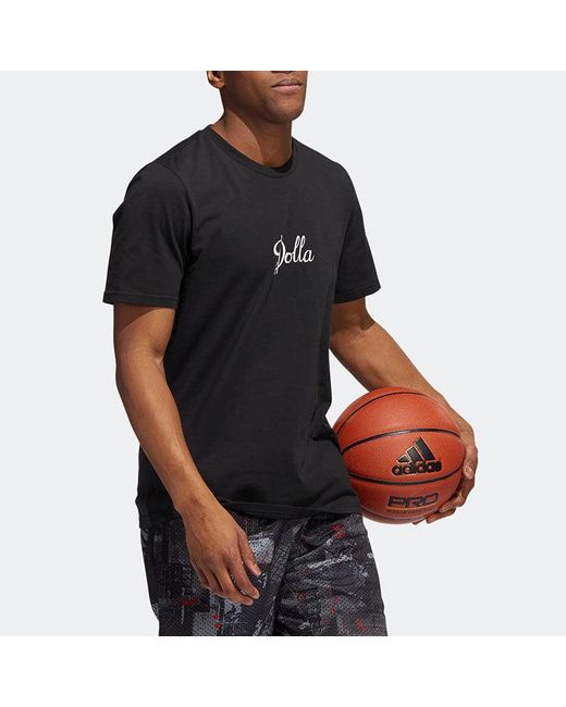 Adidas Black Alphabet Printing Sports Round Neck Short Sleeve T-Shirt for men