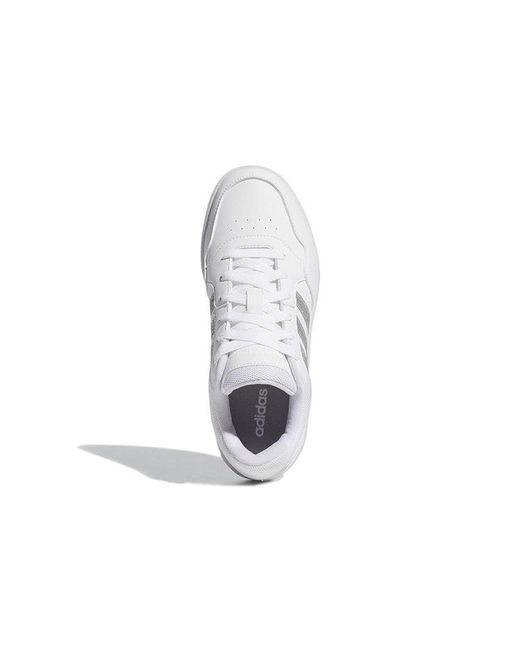 Adidas White (Wmns) Hoops 3.0 Low Cut Tennis Shoes Metallic'