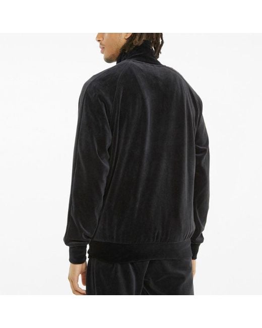 PUMA Black Iconic T7 Embroidered Logo Retro Sports Suede Stand Collar Jacket for men