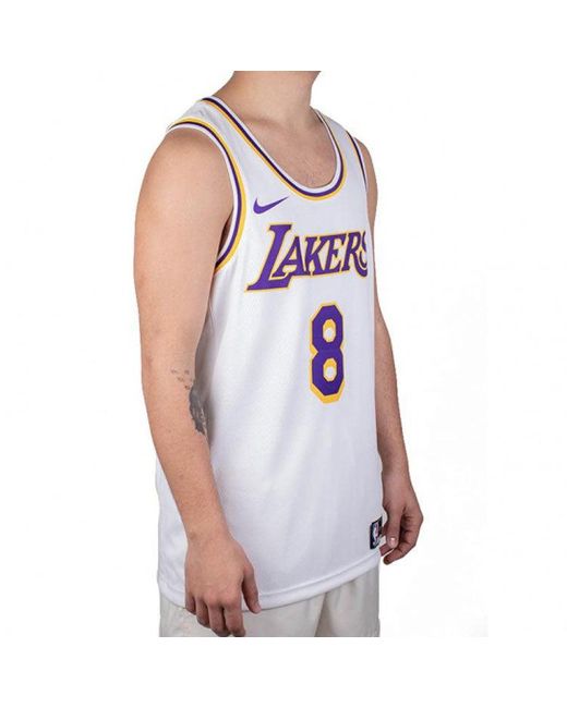 Nike White Nba Basketball Sports Jersey Vest Sw Fan Edition Lakers Home 8 for men