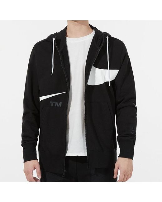 Nike Black Large Logo Printing Loose Hooded Jacket Autumn for men