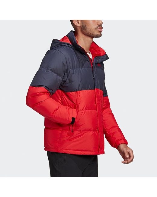 Adidas Red C/ Outdoor Colorblock Sports Hooded Down Jacket for men