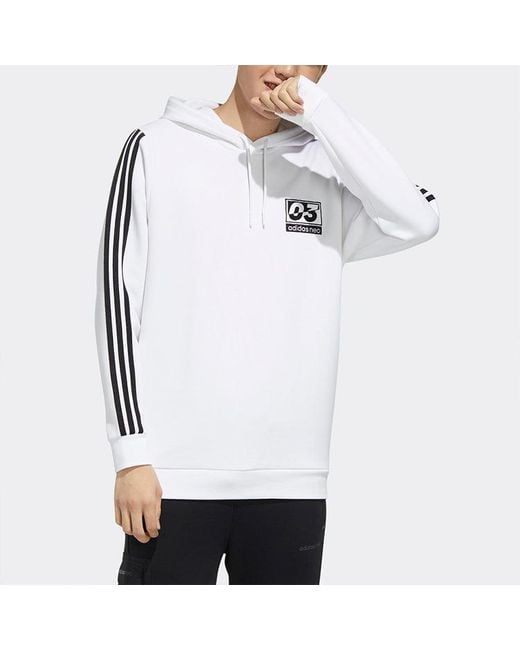 Adidas White Neo Sports Pullover Hooded Long Sleeves for men