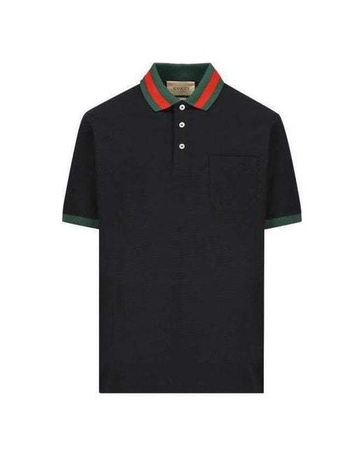 Gucci Black Web Collar Polo Shirt for men
