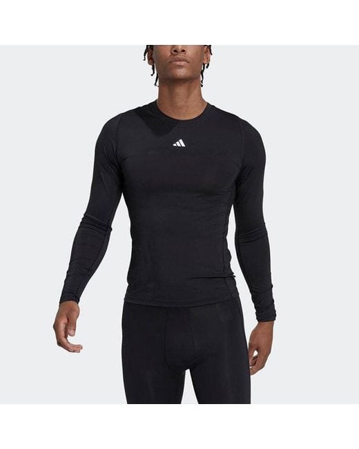 Adidas Blue Solid Color Logo Slim Fit Sports Training Long Sleeves T-Shirt for men