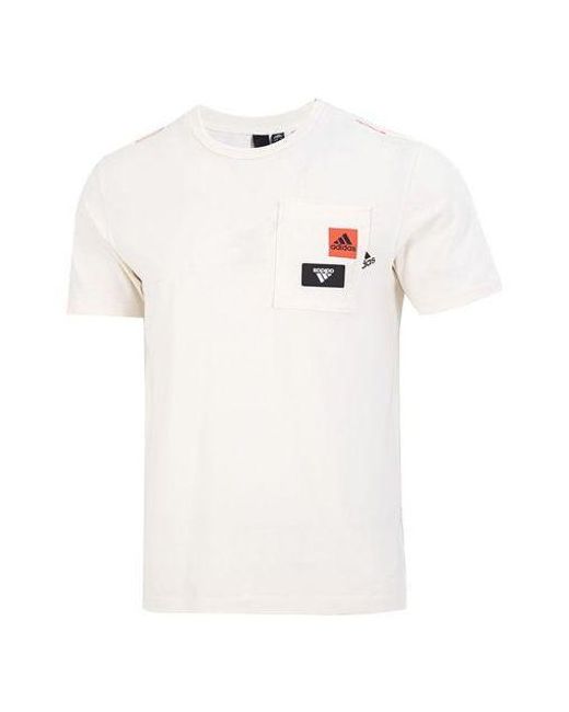 Adidas White Solid Color Logo Printing Pocket Athleisure Casual Sports Round Neck Short Sleeve T-Shirt for men