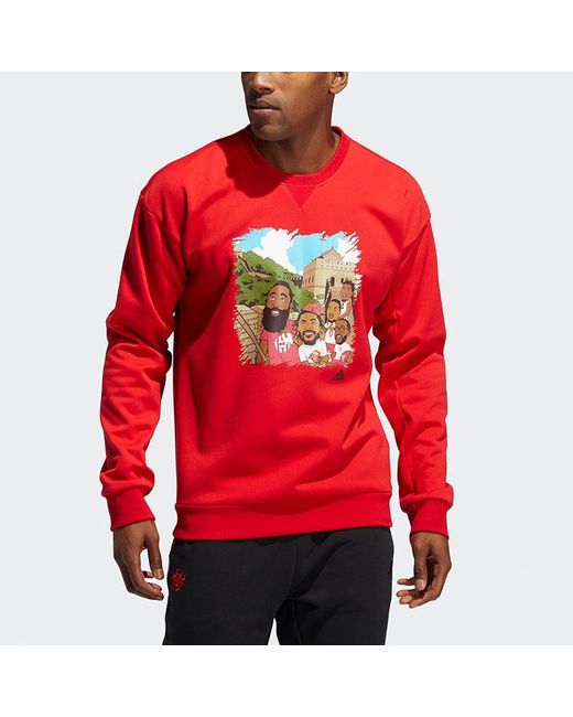 Adidas Red Beijing Crew Round Neck Long Sleeves Pullover for men