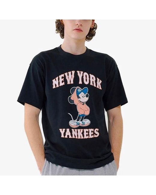 MLB Black Disney Mickey Crossover New York Yankees Basic Printing Round Neck Short Sleeve