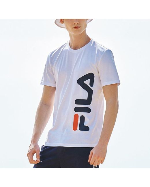 Fila White Casual Logo Printing Sports Round Neck Short Sleeve for men