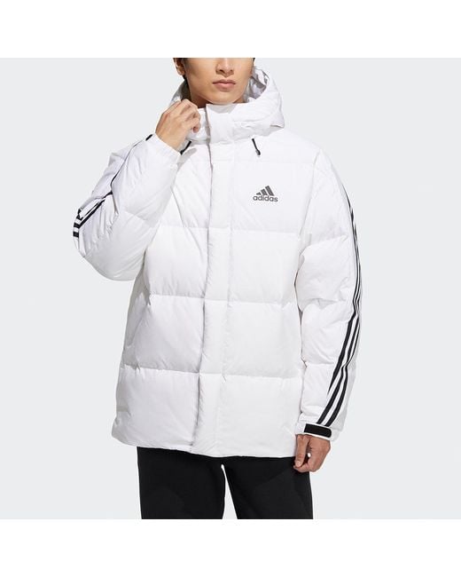 Adidas White 3St Puffy Dwn J Casual Sports Stay Warm Hooded Down Jacket for men