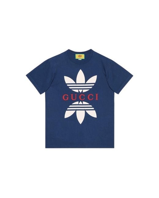 Gucci Blue X Adidas Cotton Jersey T-Shirt 'Cobalt' for men