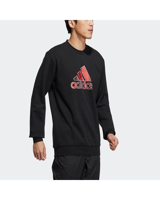Adidas Black Cny Gfx Crew1 Limited Logo Printing Sports Round Neck Pullover for men