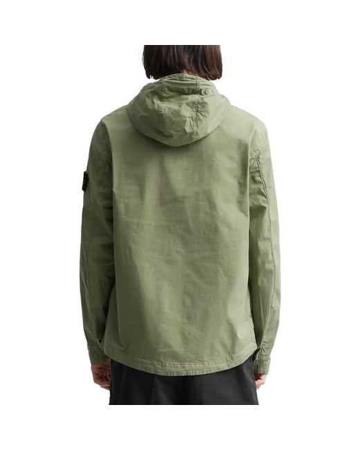 Stone Island Green Supima Cotton Twill Stretch Hooded Jacket 'Sage' for men