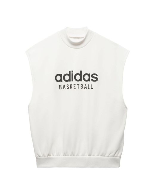 Adidas White Basketball Sleeveless Sweatshirt for men