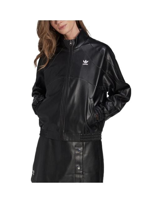 Adidas Black (Wmns) Adicolor Trefoil Faux Leather Jacket