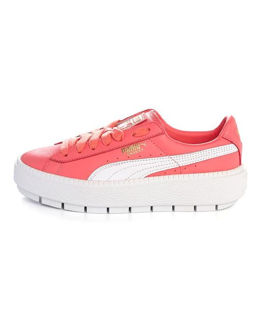 PUMA Red (Wmns) Platform Trace Leather Cleated Low